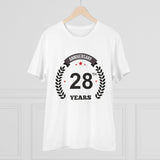 White PC Cotton Men's 28th Anniversary Printed Half Sleeve T-Shirt, ideal for casual occasions