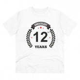White PC Cotton Men's 12th Anniversary Printed T-Shirt (Half Sleeve, Round Neck, 180GSM)