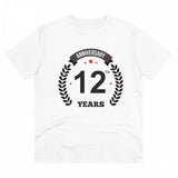 White PC Cotton Men's 12th Anniversary Printed T-Shirt with half sleeves, round neck on casual occasion