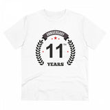 White PC Cotton Men's 11th Anniversary Printed Half-Sleeve T-Shirt on casual occasion