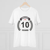 White PC Cotton Men's 10th Anniversary Printed Half Sleeve T-Shirt (180GSM) for casual occasions, round neck style