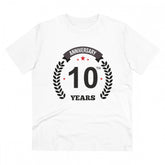 White PC Cotton Men's 10th Anniversary Printed T-Shirt (180GSM), half sleeve round neck, casual occasion