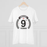 White PC Cotton Men's 9th Anniversary Printed Half Sleeve T-Shirt (180GSM) for casual occasions