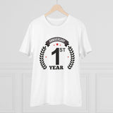 White PC Cotton Men's 1st Anniversary Printed Half Sleeve T-Shirt (Casual occasion)