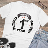 White PC Cotton Men's 1st Anniversary Printed T-Shirt (180GSM), half sleeve round neck for casual occasions