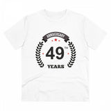 White PC Cotton 49th Anniversary printed men's T-shirt with half sleeves and round neck on casual occasion, thread count 180GSM