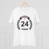 White PC Cotton Men's 24th Anniversary Printed T-Shirt with half sleeves, round neck, and 180GSM thread count