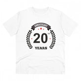 White PC Cotton Men's 20th Anniversary Printed T-Shirt (180GSM) - Half sleeve, round neck, casual occasion