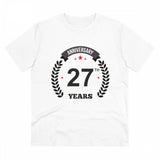 White PC Cotton 27th Anniversary Printed Men's T-Shirt (180GSM) - Round neck, half sleeve design for casual occasions