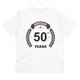 White PC Cotton 50th Anniversary Men's T-Shirt (Half sleeve, Round neck) on display