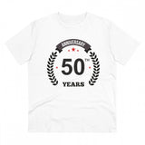 White PC Cotton 50th Anniversary Men's T-Shirt (Half sleeve, Round neck) on display