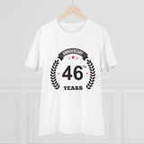 White PC Cotton 46th Anniversary Printed Men's T-Shirt (180GSM) - Half sleeve round neck, casual occasion