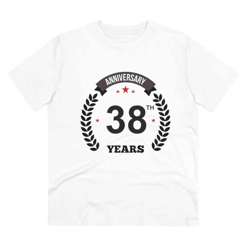 White PC Cotton 38th Anniversary Printed T-Shirt (Half Sleeve, Round Neck) for Men - Casual occasion