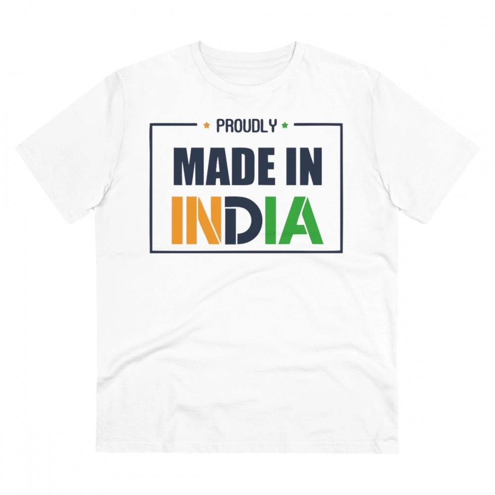 White PC Cotton Made In India printed men's t-shirt, half sleeve round neck, 180GSM thread count