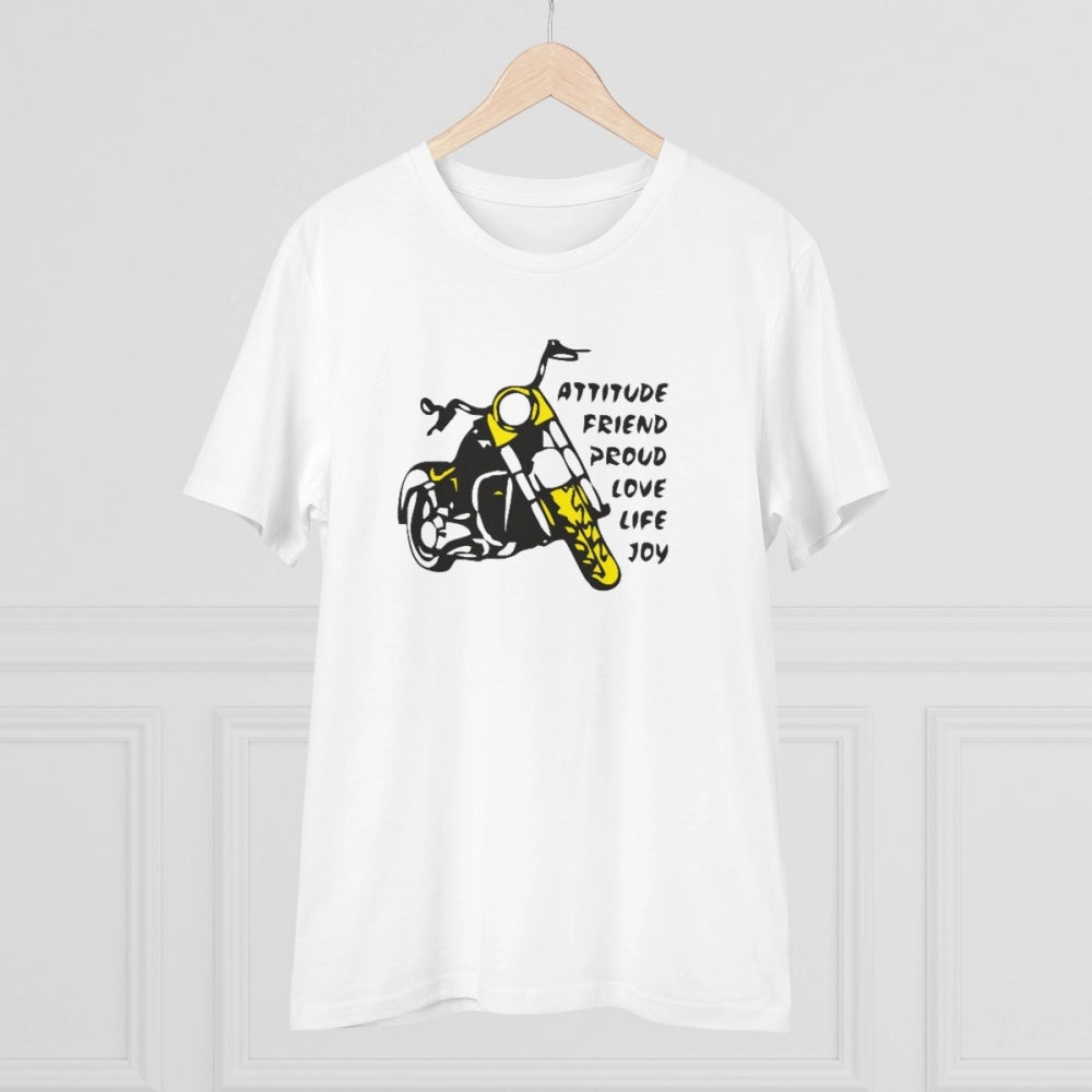 White PC Cotton Bike Ride Design Printed T-Shirt (Half Sleeve, Round Neck), Men's casual wear for bike rides