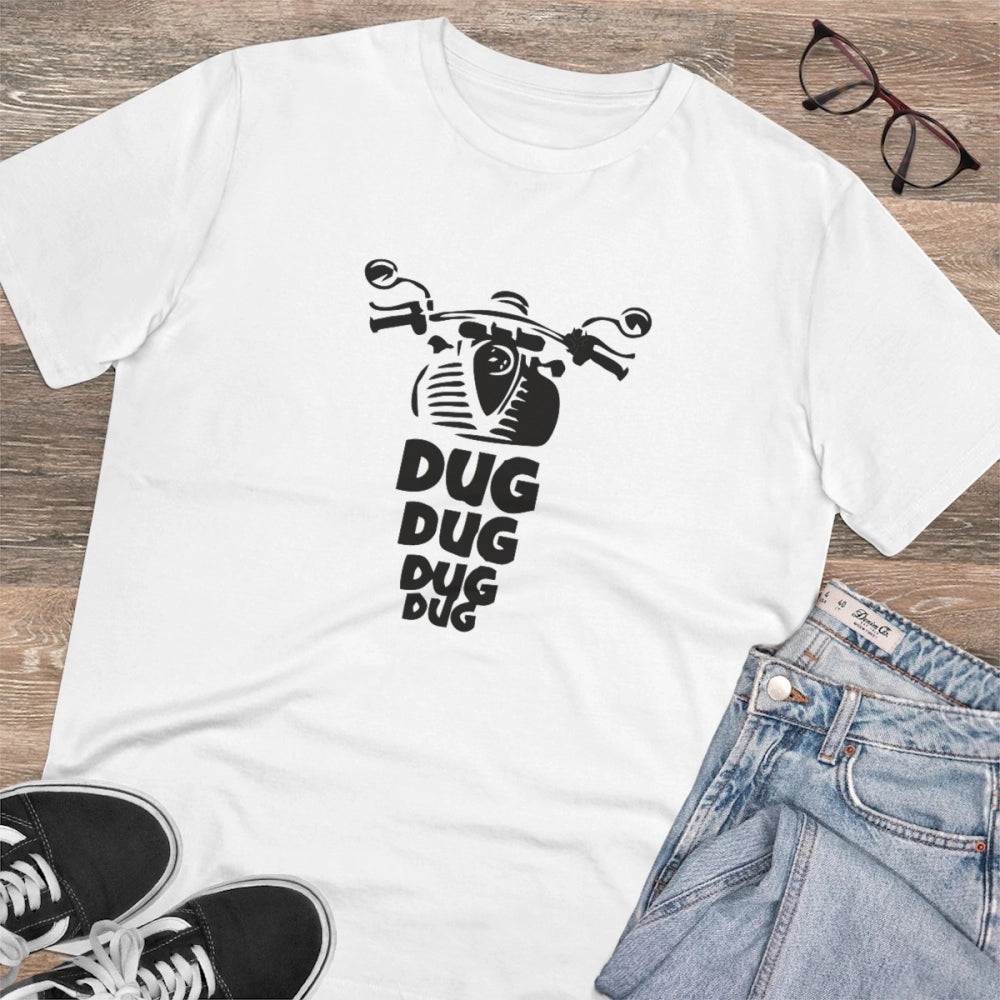 White PC Cotton Bike Ride Design T-Shirt (Half Sleeve, Round Neck) for Men's Casual Wear