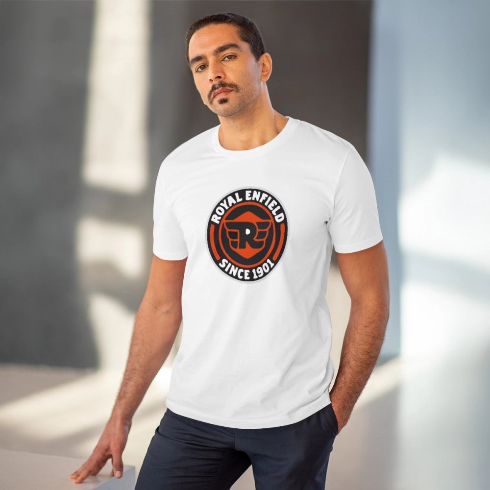 White PC cotton bike ride design printed men's t-shirt with half sleeves, round neck, 180GSM thread count