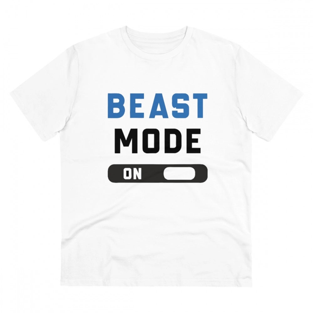 White PC Cotton Men's T-Shirt with Beast Mode Print, half sleeve, round neck, 180GSM