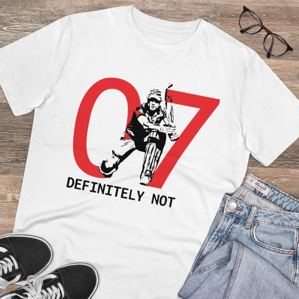 White PC cotton men's cricket design half-sleeve T-shirt with round neck, 180GSM thread count