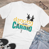 White PC cotton "Dancing Is My Cardio" men's t-shirt with half sleeves and round neck, 180GSM thread count