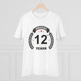 White PC Cotton 12th Anniversary Printed Men's T-Shirt with half sleeves, round neck on casual occasion