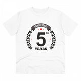 White PC Cotton Men's 5th Anniversary Printed Half Sleeve T-Shirt (180GSM) - casual occasion wear