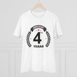 White PC Cotton 4th Anniversary Printed Men's T-Shirt, half sleeve with round neck, high quality thread count 180GSM