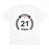 White PC Cotton 21st Anniversary Printed T-Shirt (Half Sleeve, Round Neck), men's casual wear for special occasions
