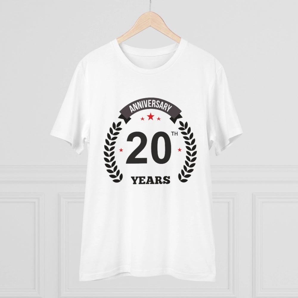 White PC Cotton Men's 20th Anniversary Printed T-Shirt (180GSM) - Half sleeve, round neck style for casual occasions