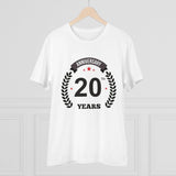 White PC Cotton Men's 20th Anniversary Printed T-Shirt (180GSM) - Half sleeve, round neck style for casual occasions