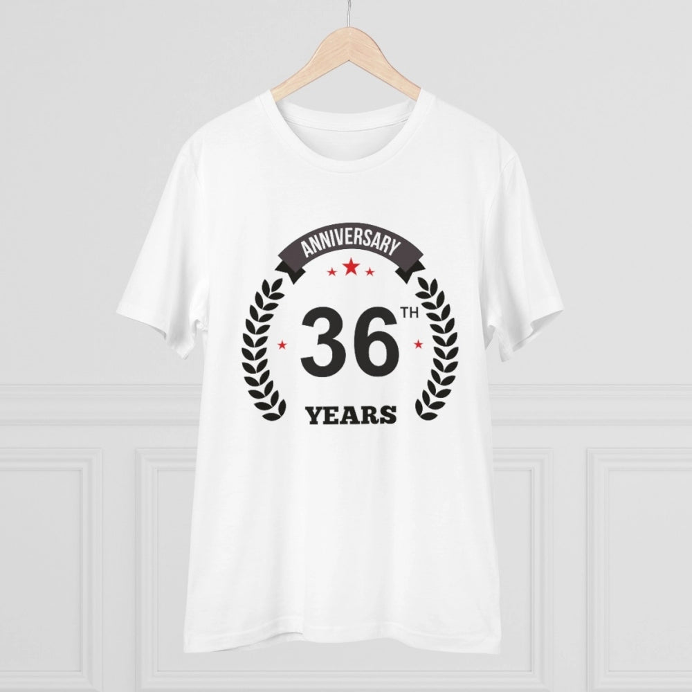 White PC Cotton Men's 36th Anniversary Printed Half-Sleeve T-Shirt (180GSM), casual occasion