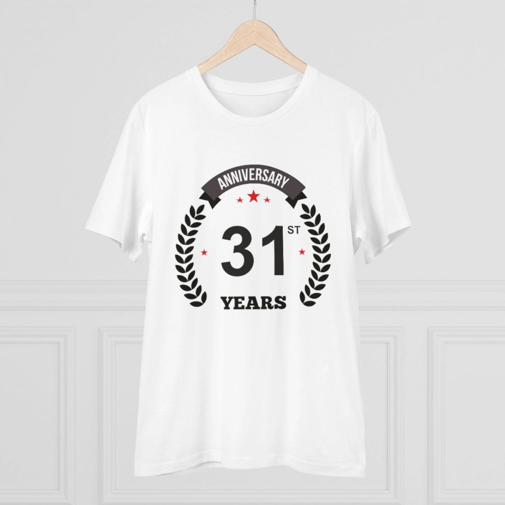 White PC Cotton Men's 31st Anniversary Printed Half-Sleeve T-Shirt (180GSM)