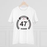White PC Cotton Men's 47th Anniversary Printed Half Sleeve T-Shirt (180GSM), round neck, casual occasion