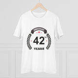 White PC Cotton Men's 42nd Anniversary Printed Half Sleeve T-Shirt, 180GSM thread count - casual occasion
