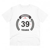 White PC Cotton 39th Anniversary Printed T-Shirt (180GSM), half sleeve round neck, casual occasion for men