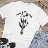 White PC cotton men's bike ride design half-sleeve t-shirt (180GSM), casual wear on display