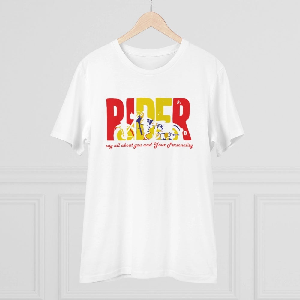 White PC cotton men's bike ride design half sleeve T-shirt (180GSM) - casual wear for active lifestyle