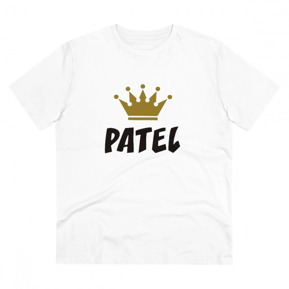 White PC Cotton Patel Printed Men's T-Shirt (Half Sleeve, Round Neck, 180GSM)