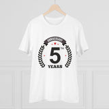 White PC Cotton Men's 5th Anniversary Printed Half Sleeve T-Shirt, casual occasion