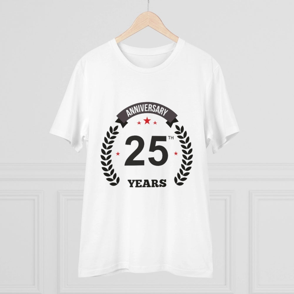 White PC Cotton Men's 25th Anniversary Printed Half-Sleeve T-Shirt (180GSM)