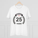 White PC Cotton Men's 25th Anniversary Printed Half-Sleeve T-Shirt (180GSM)