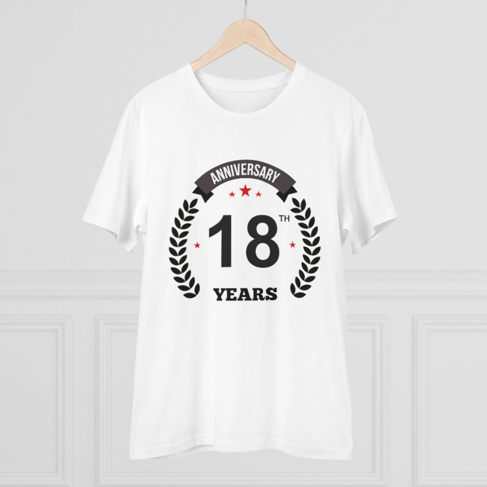 White PC Cotton 18th Anniversary Printed Men's T-Shirt (Half Sleeve, Round Neck) - 180GSM thread count