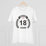 White PC Cotton 18th Anniversary Printed Men's T-Shirt (Half Sleeve, Round Neck) - 180GSM thread count