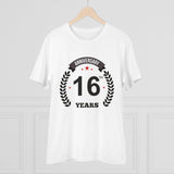 White PC Cotton Men's 16th Anniversary Printed T-Shirt (Half Sleeve, Round Neck)