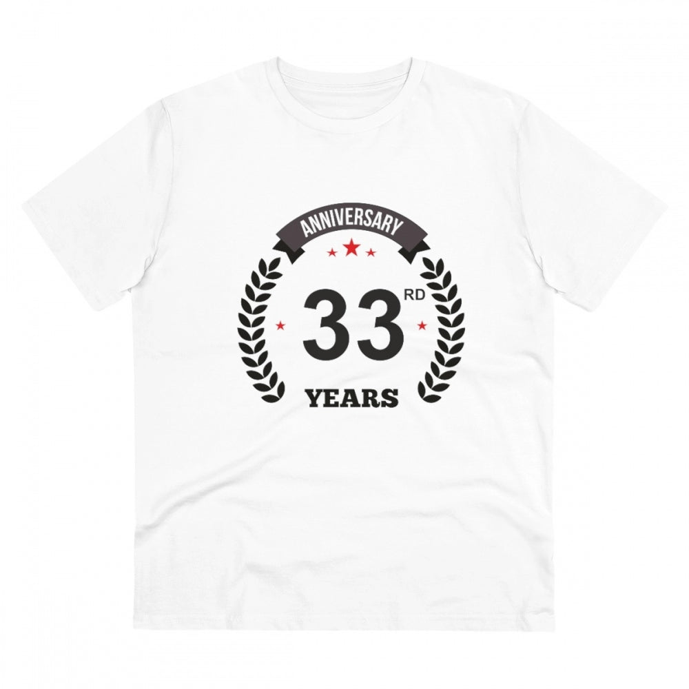 White PC Cotton Men's 33rd Anniversary Printed Half-Sleeve T-Shirt (180GSM) - ideal for casual occasions