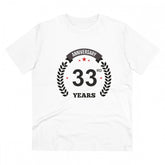 White PC Cotton Men's 33rd Anniversary Printed Half Sleeve T-Shirt (180GSM), casual occasion wear
