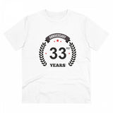 White PC Cotton Men's 33rd Anniversary Printed Half-Sleeve T-Shirt (180GSM) - ideal for casual occasions