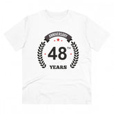 White PC cotton 48th anniversary printed men's t-shirt (180GSM), half sleeve round neck for casual occasions
