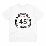 White PC Cotton 45th Anniversary Printed Men's T-Shirt with half sleeves and round neck, 180GSM thread count