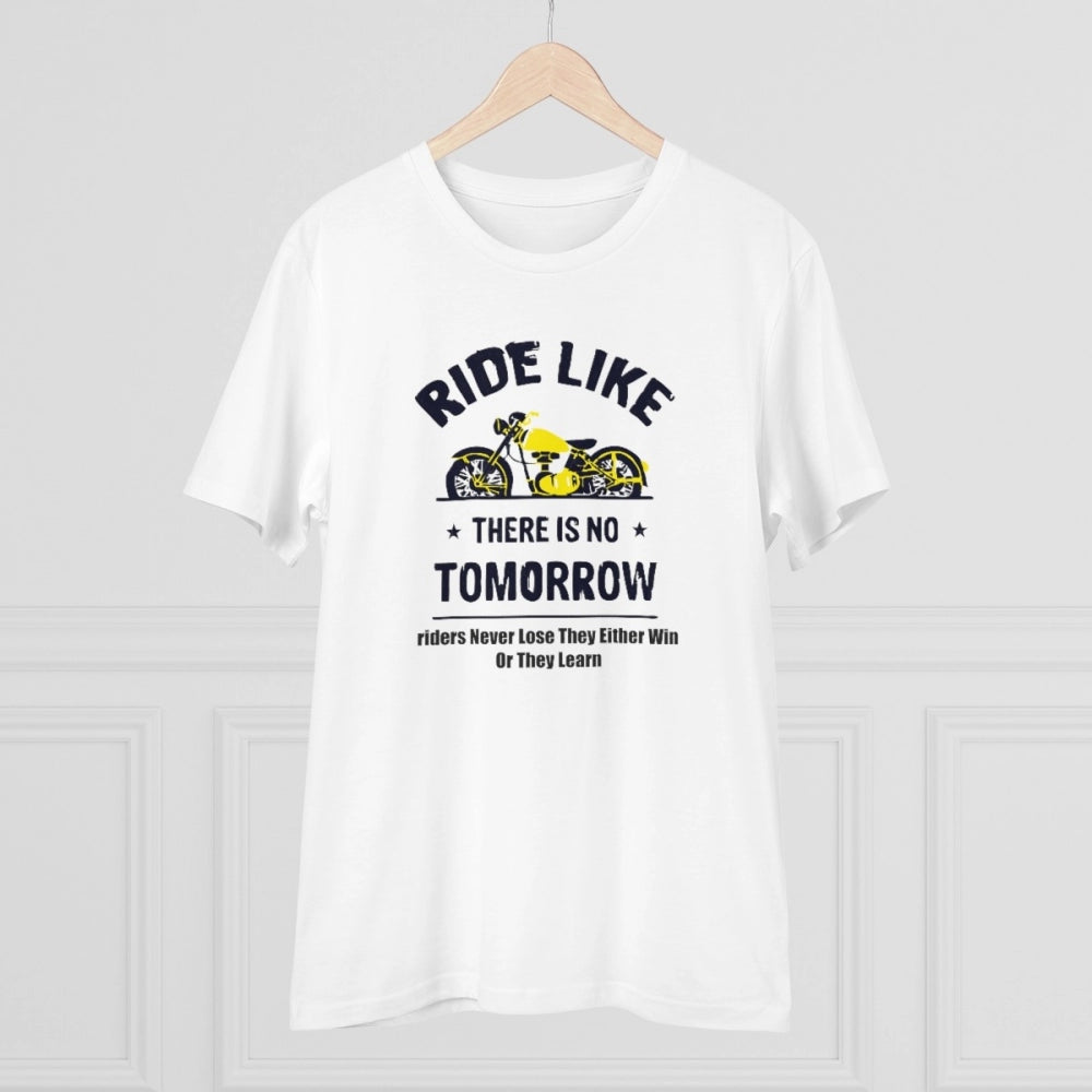 White PC Cotton Bike Ride Design T-shirt (Half sleeve), casual wear for men